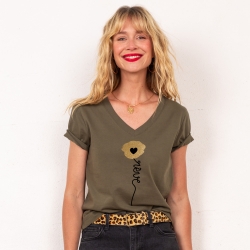 T-shirt Col V Papavero