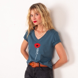 T-shirt Col V Papavero
