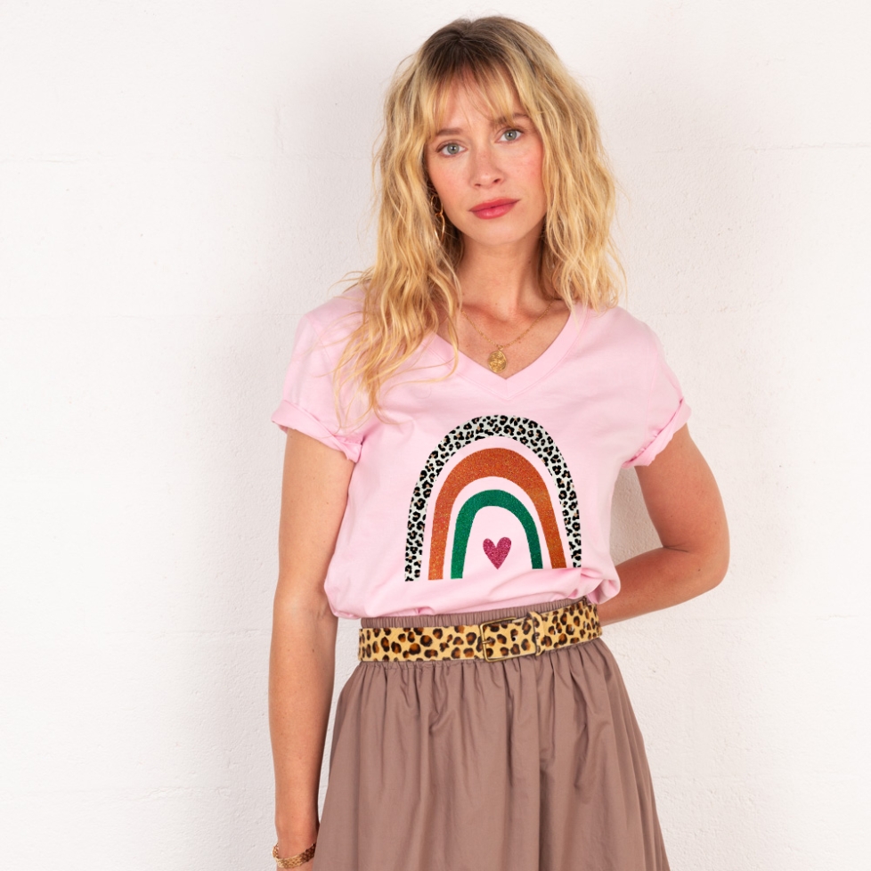 T-shirt Col V Arcobaleno Di Arancia