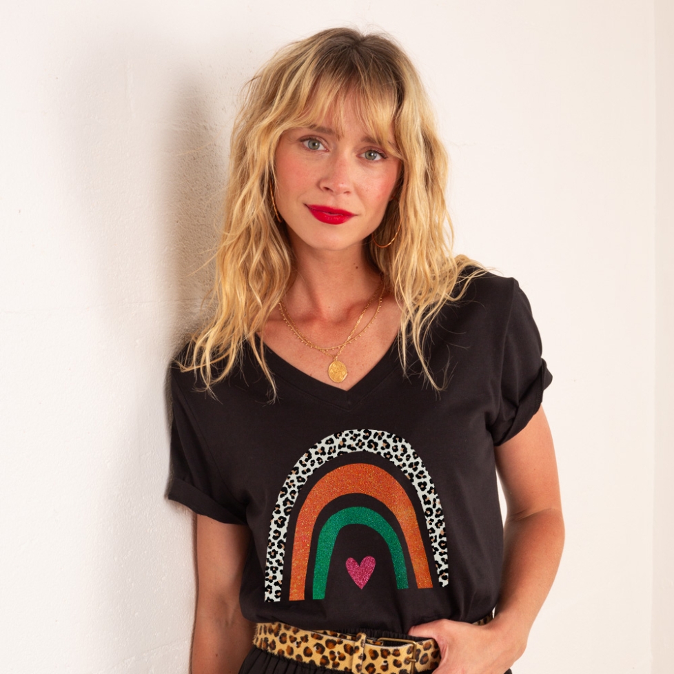 T-shirt Col V Arcobaleno Di Arancia