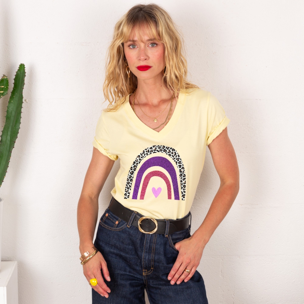 T-shirt Col V Arcobaleno Di Uva