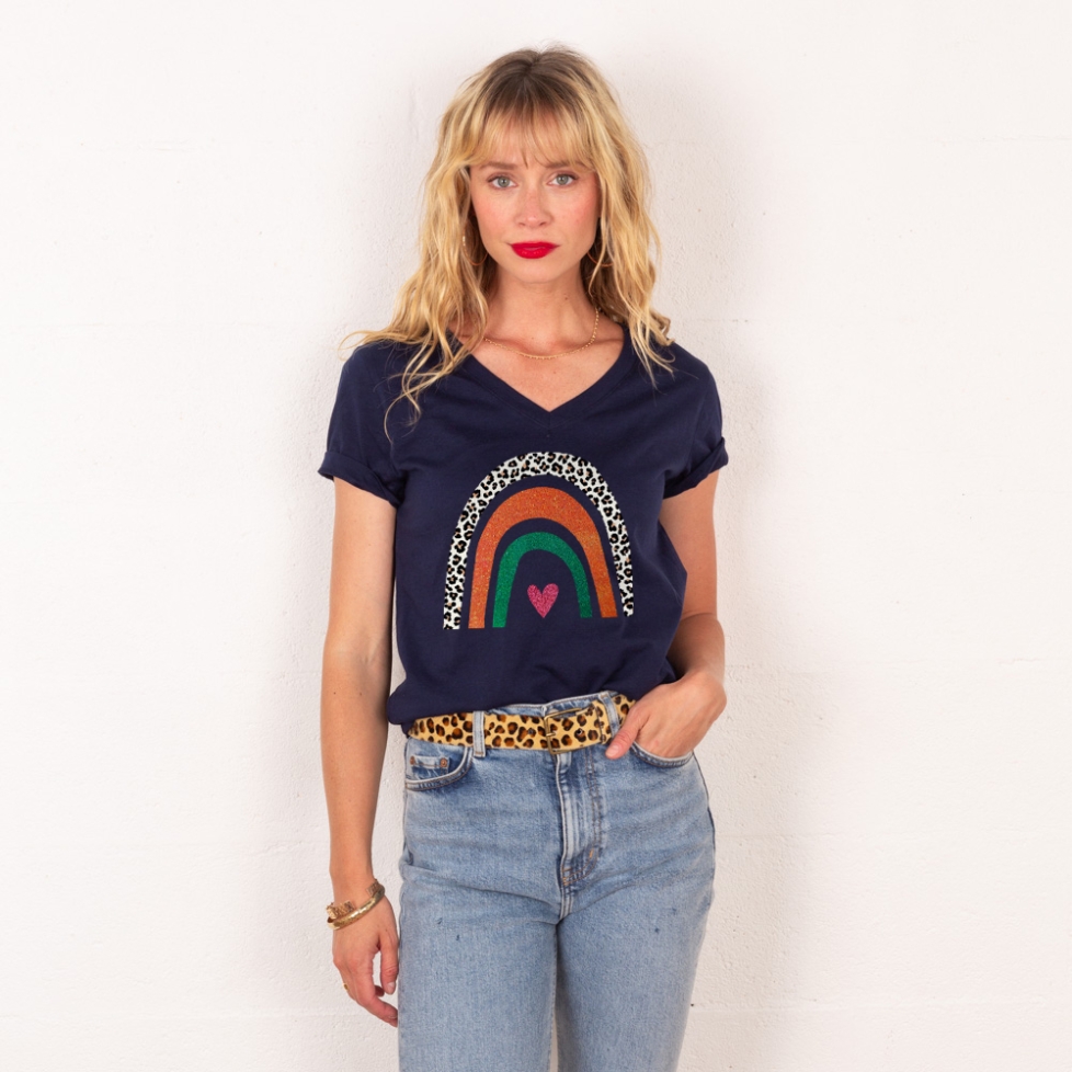 T-shirt Col V Arcobaleno Di Arancia