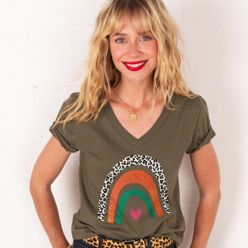 T-shirt Col V Arcobaleno Di Arancia