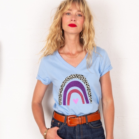 T-shirt Col V Arcobaleno Di Uva