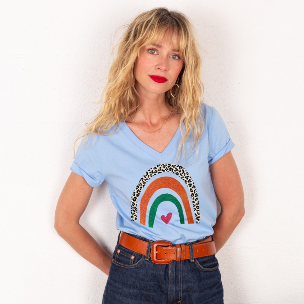 T-shirt Col V Arcobaleno Di Arancia