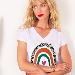 T-shirt Col V Arcobaleno Di Arancia