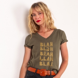 T-shirt Col V Blah Blah Glitter