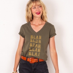 T-shirt Col V Blah Blah Glitter