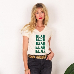 T-shirt Col V Blah Blah Glitter