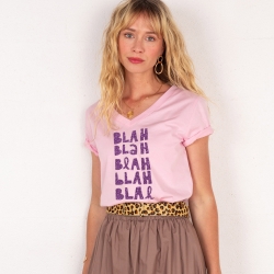 T-shirt Col V Blah Blah Glitter