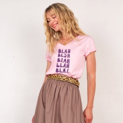 T-shirt Col V Blah Blah Glitter