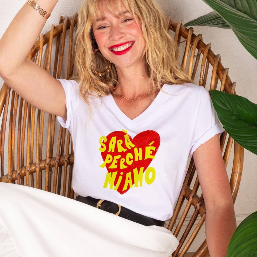 T-shirt Col V Sara Perche Mi Amo