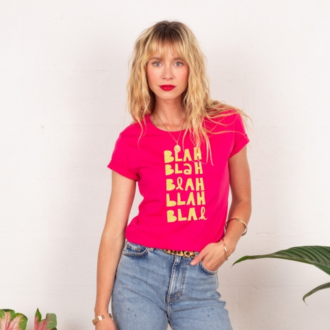 T-shirt Fuchsia Blah Blah Glitter