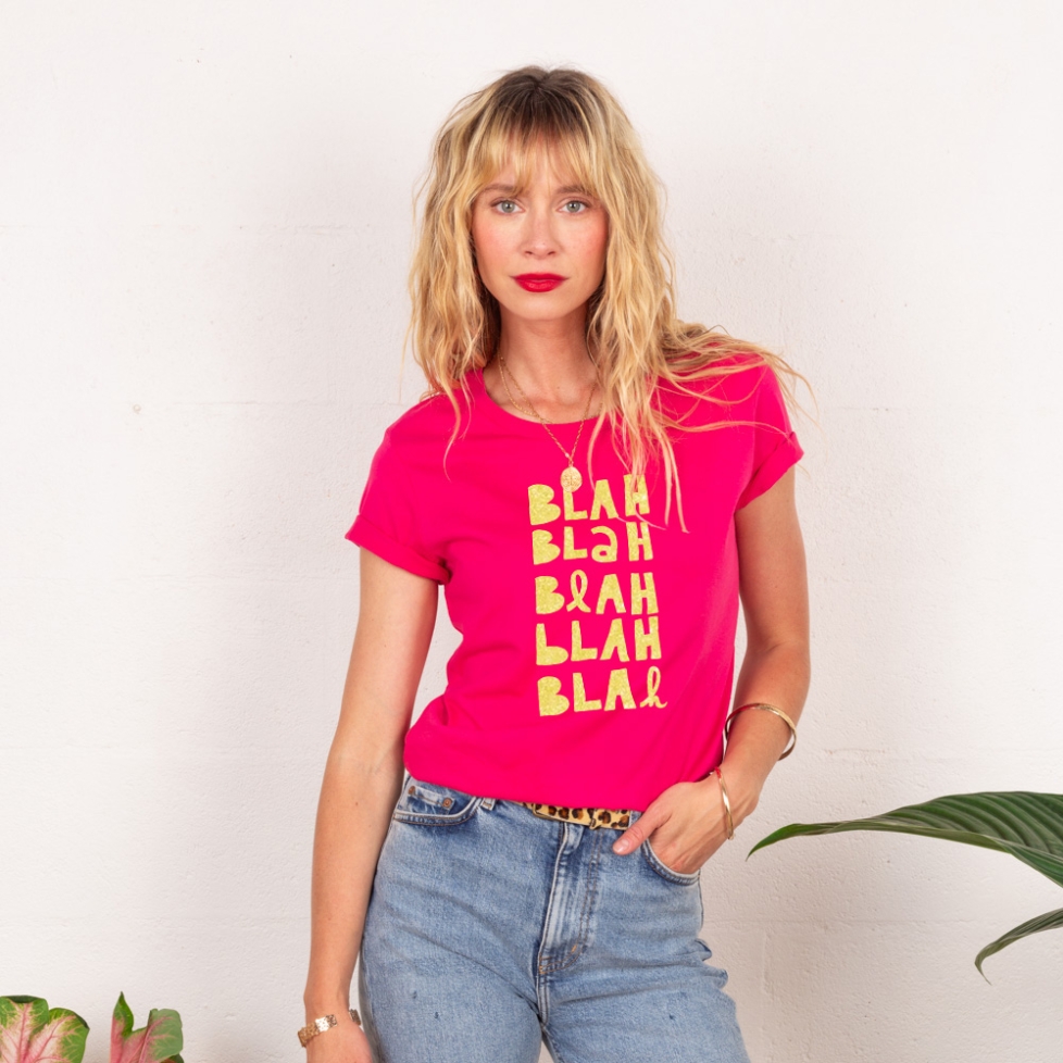T-shirt Fuchsia Blah Blah Glitter
