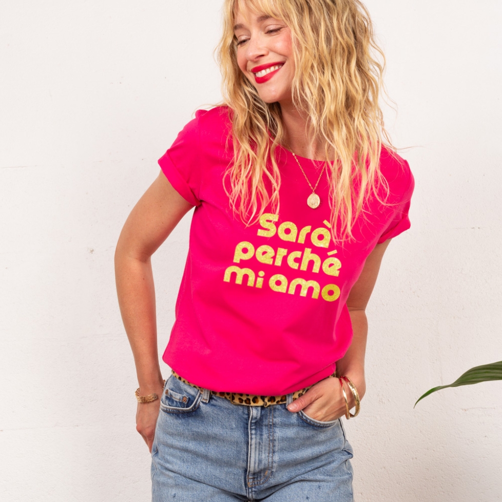 T-shirt Fuchsia Sara Perche Mi Amo Glitter