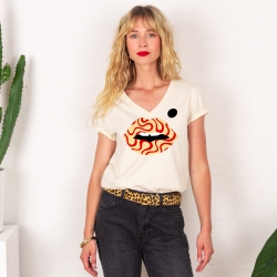 T-shirt Col V Creme Bouche Twister
