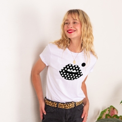 T-shirt Blanc Bouche à Pois