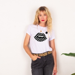 T-shirt Blanc Bouche à Pois