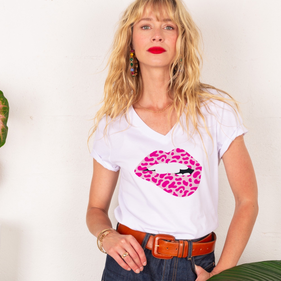 T-shirt Col V Bouche Lava Lamp