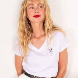 T-shirt Col V Blanc Nonna Al Mare
