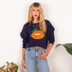 Sweat Navy Orange Lips