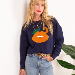 Sweat Navy Orange Lips