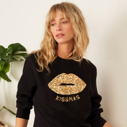 Sweat Noir Kissmass glitter doré