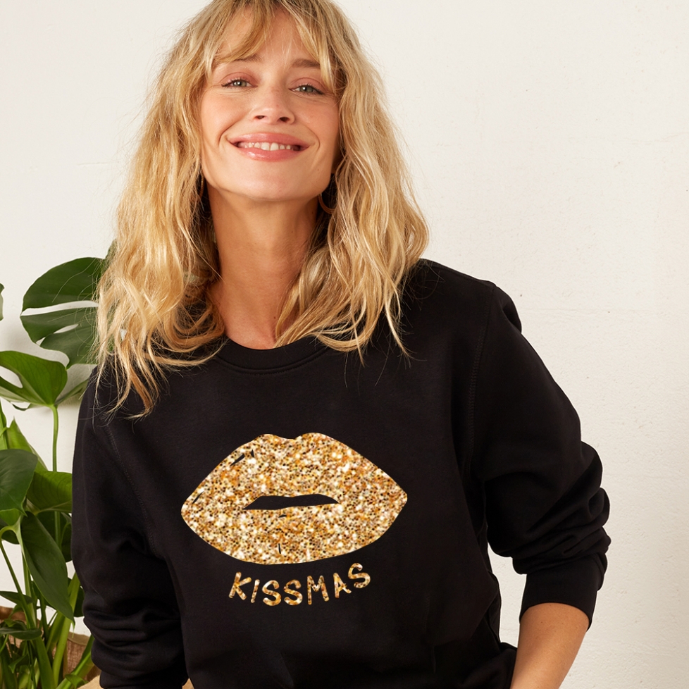 Sweat Noir Kissmass glitter doré