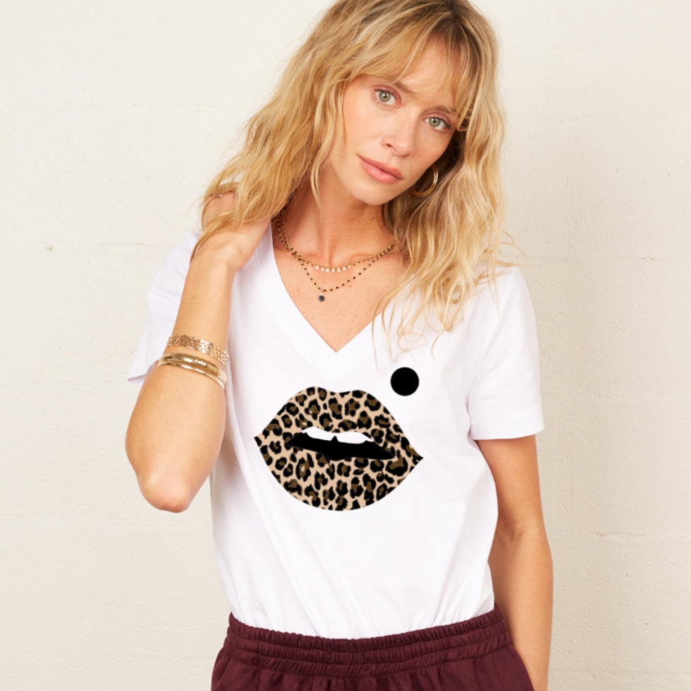 T-shirt Col V Bouche Cindy