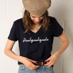 T-Shirt Col V Parole Bleu Navy