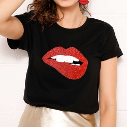 T-Shirt Red Glitter Martina Big Noir