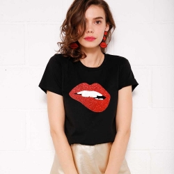 T-Shirt Red Glitter Martina Big Noir