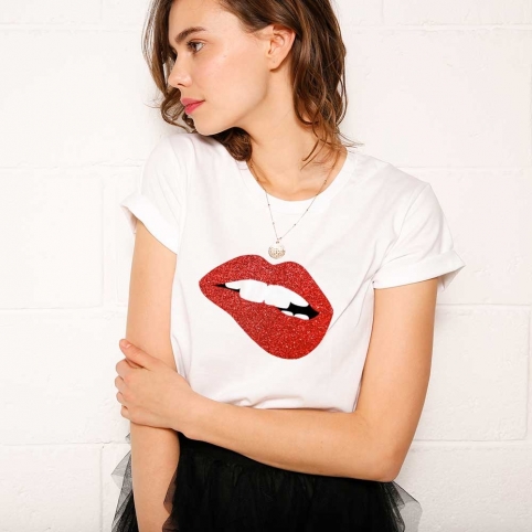 T-Shirt Blanc Martina Red Glitter Big
