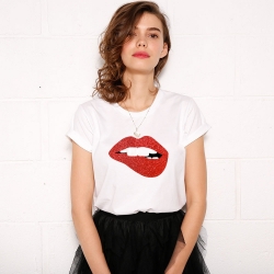 T-Shirt Red Glitter Martina Big Blanc