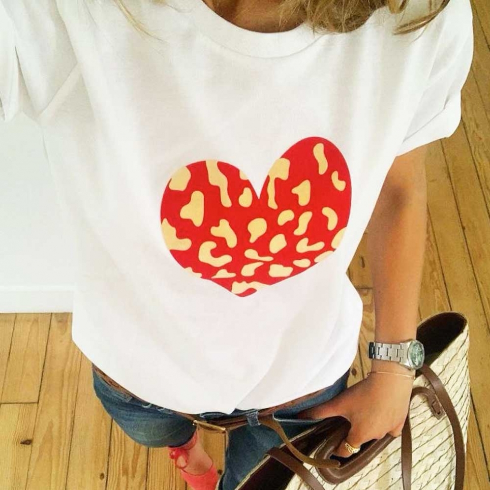 White T-Shirt Leopard Heart