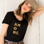 T-Shirt Col V Amore Gold Noir