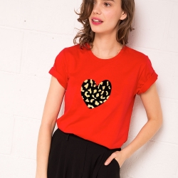 T-Shirt Rouge Coeur Leopard