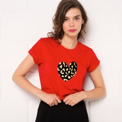 Red T-Shirt Leopard Heart