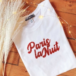 White T-Shirt Glitter Paris La Nuit