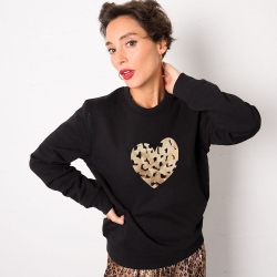 Black Sweatshirt Leopard Heart